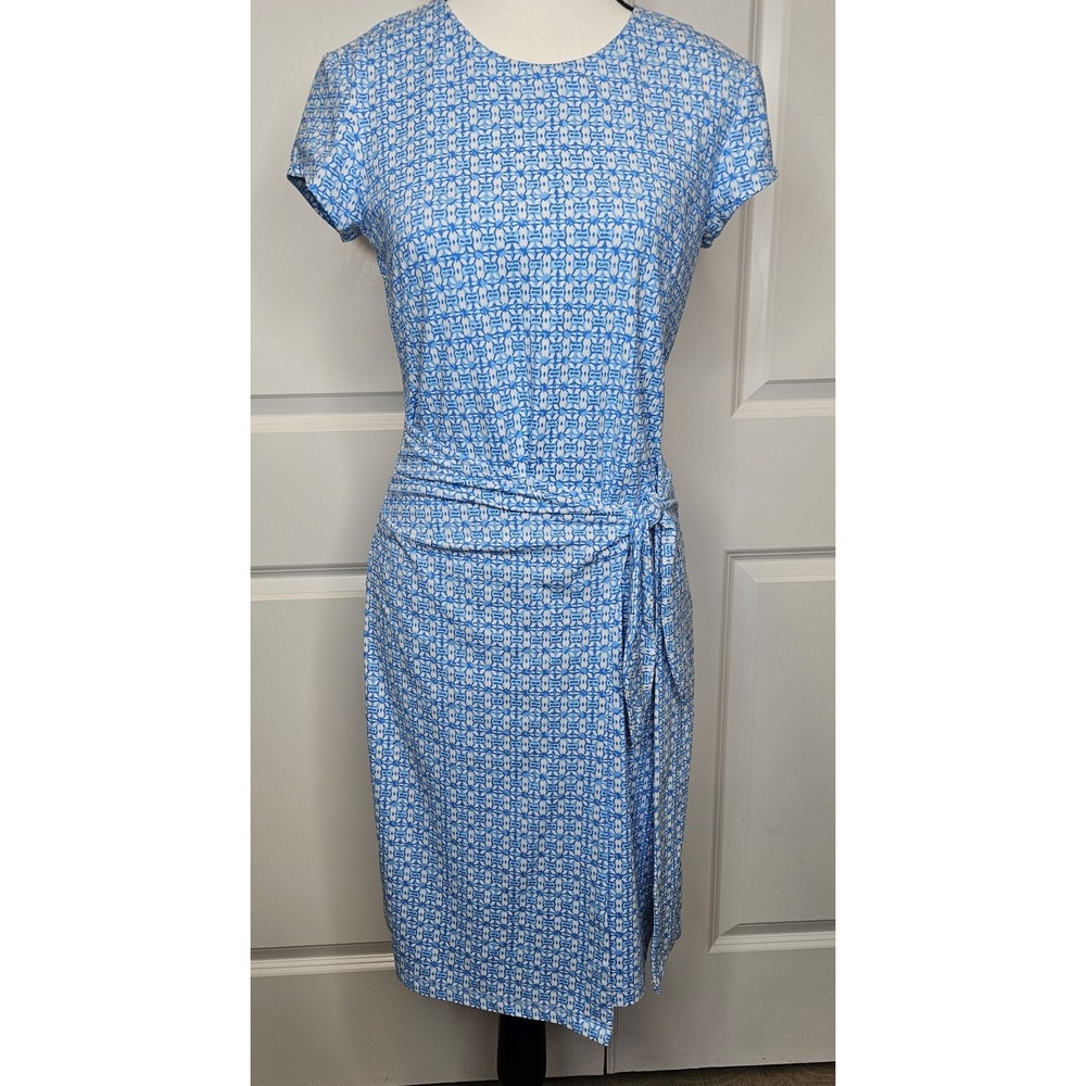 J McLaughlin Wrap Dress Size‎ XS Blue Geometric Cap Sleeve Stretch